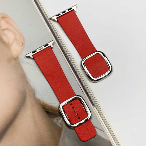 Шкіряний ремінець Modern Buckle Leather на Apple Watch 42/44/45mm Silver/Red Шкіряний ремінець Modern Buckle Leather на Apple Watch 42/44/45mm Silver/Red